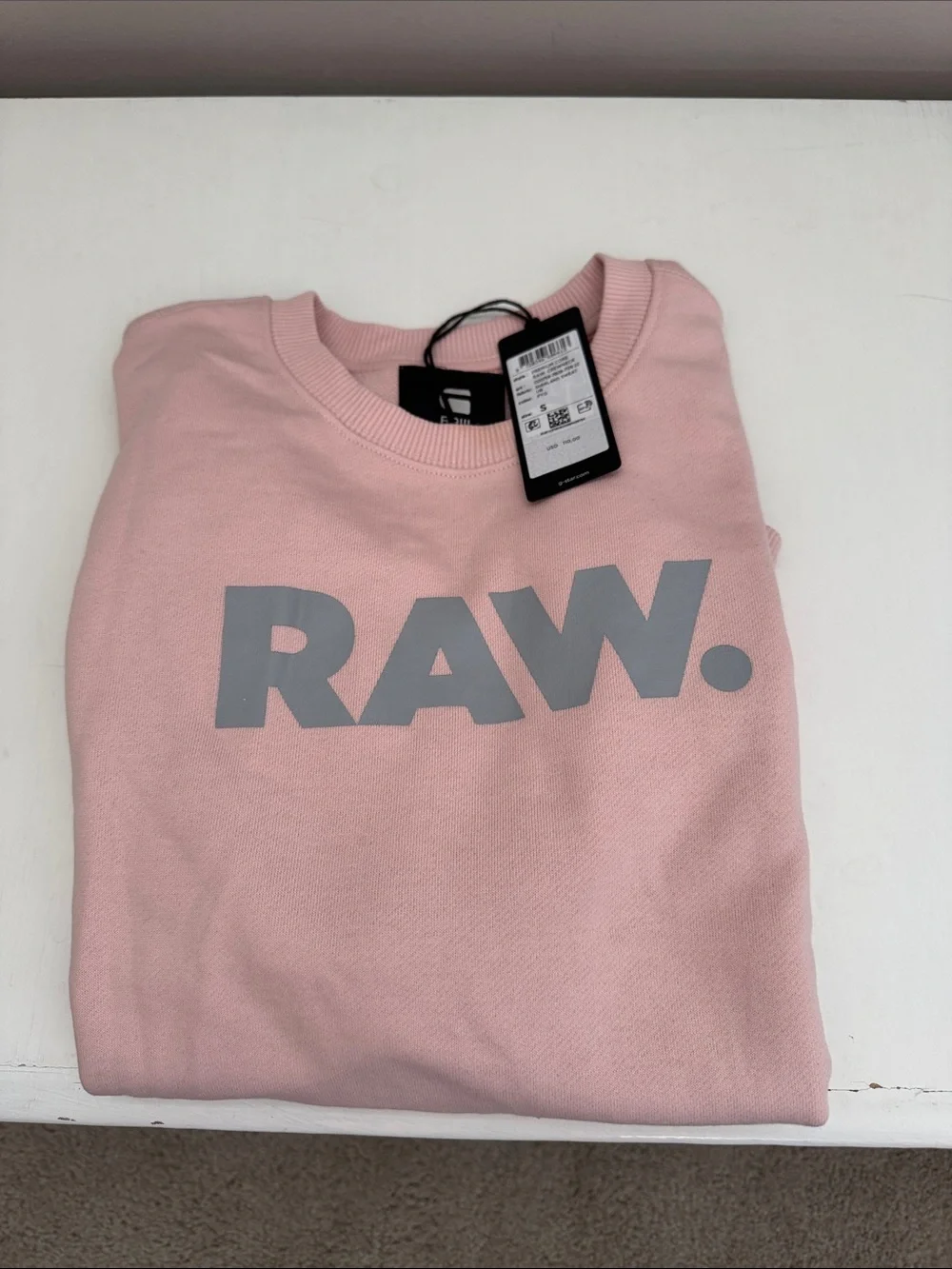 NWT G-Star women size Small  Pale Pink RAW. Logo Crewneck Sweatshirt